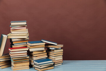 stacks of books for teaching and reading education in the university library