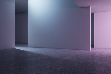 Contemporary concrete gallery interior with mock up place on wall and shadows. 3D Rendering.