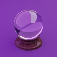 占いに使用する、綺麗な水晶玉(水晶球)の3Dイラスト。3Dレンダリング画像。