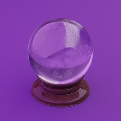 傷や汚れがついた水晶玉(水晶球)の3Dイラスト。3Dレンダリング画像。
