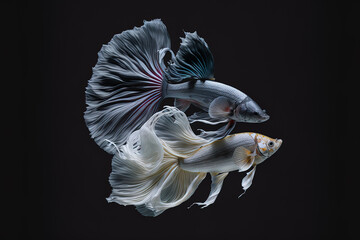 Naklejka premium Fish on a dark backdrop, isolated on a betta fish siamese battling betta splendens. Generative AI