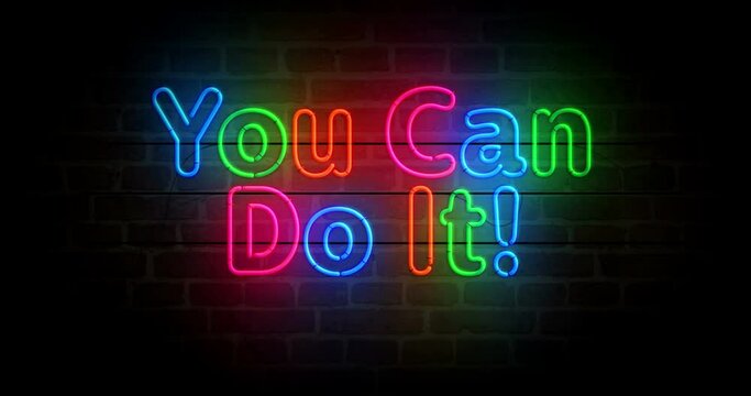 You can do it neon symbol on brick wall. Retro style positive motivation and inspiration light color bulbs. Loopable and seamless abstract concept animation.