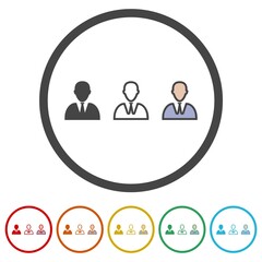 User avatar different style icon set. Set icons in color circle buttons
