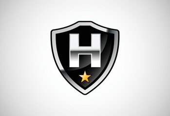 Initial letter H with shield icon logo design vector illustration. Shield with monogram alphabet