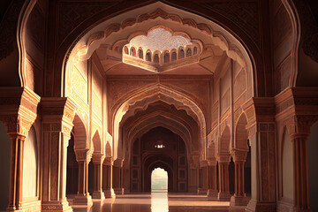 Mughal palace, or mughal architecture arches, Generative AI