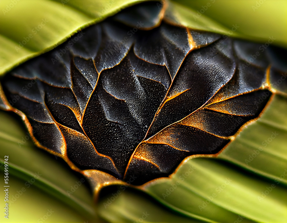 Aufkleber close up beautiful abstract leaf in light. minimalism modern style concept. dark background pattern 