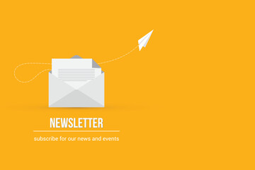 Newsletter. vector illustration of email marketing. subscription to newsletter, news, offers, promotions. a letter and envelope. subscribe, submit. send by mail.	