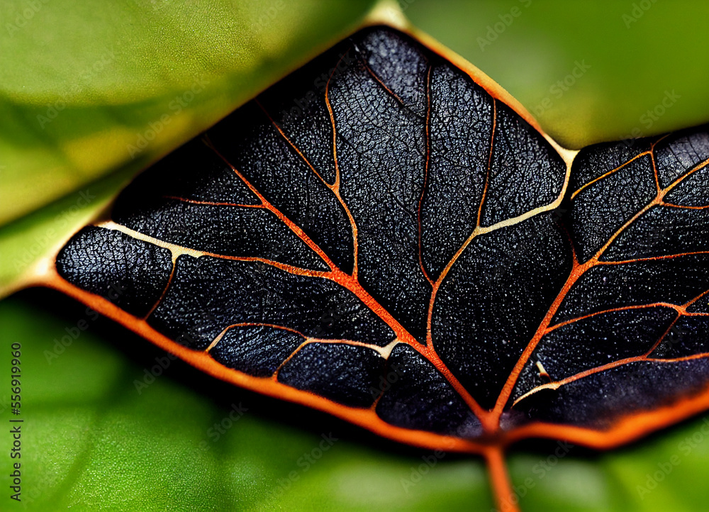 Aufkleber Close up Beautiful abstract leaf in light. Minimalism modern style concept. Dark Background pattern for design.	
