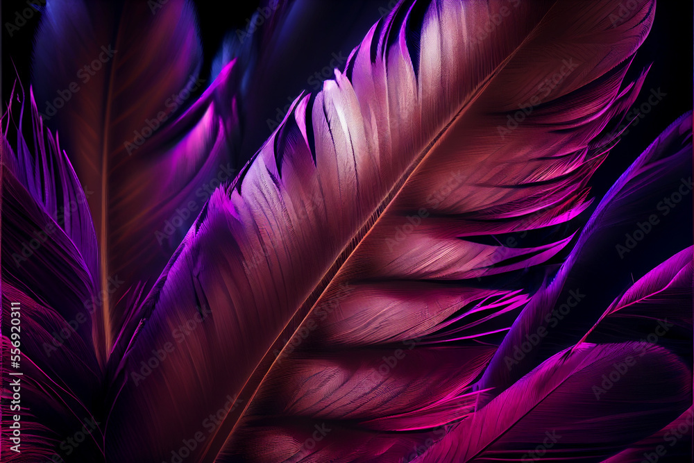 Poster bird feather purple colored light. beautiful background pattern texture for design.