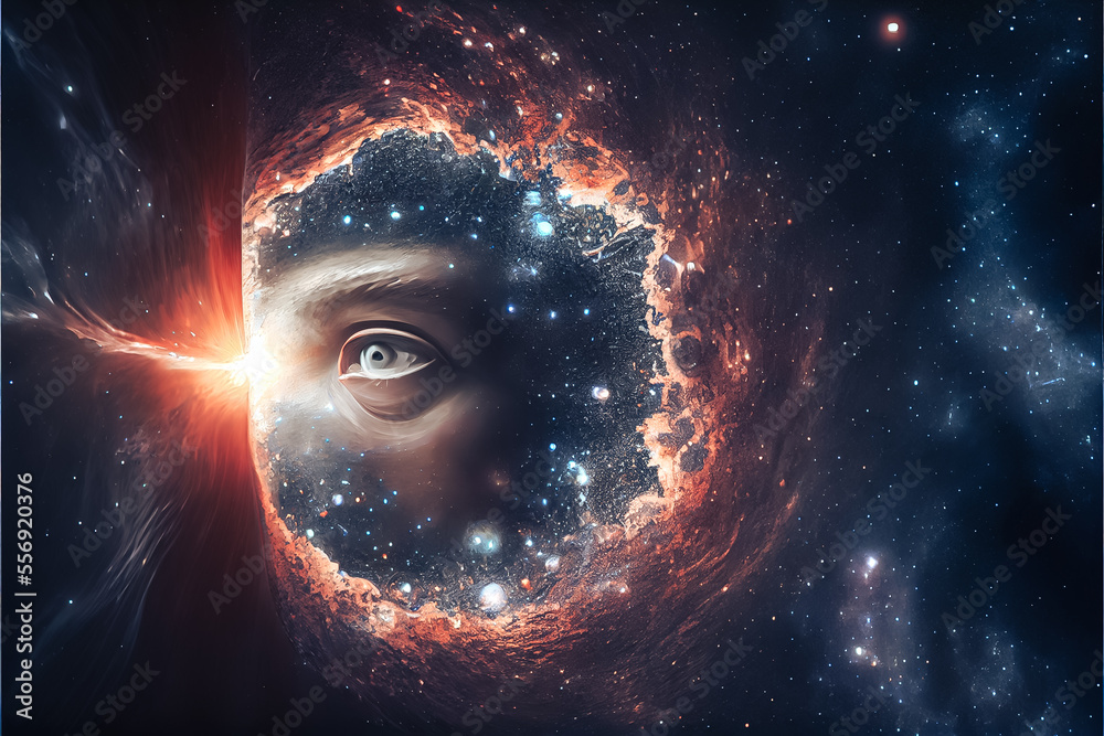 Poster universe within. human inside the universe. the concept on scientific and philosophical topics.