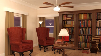 オンラインミーティング用背景 テレビ会議背景用 ZOOM会議背景用 CG 部屋 ラウンジ 本棚 書斎 video conferencing for using in video conference and as a zoom background.