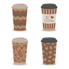 Collection of flat large paper coffee cups