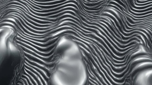 Generative AI animation of abstract metal sheet. Hypnotic minimal wavy foil background.