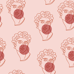 Vector seamless pattern with statue of David with color accent. Museum pattern. Vector illustration. David statue with chewing gum.