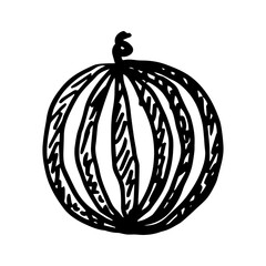 Watermelon black on white background vector illustration. Doodle style. Design icon print logo, poster, symbol, decor textile paper, card.