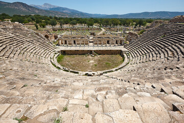 Archeological landmark of Aphrodisias. Amphitheatre. Hellenistic and roman art. Turkey