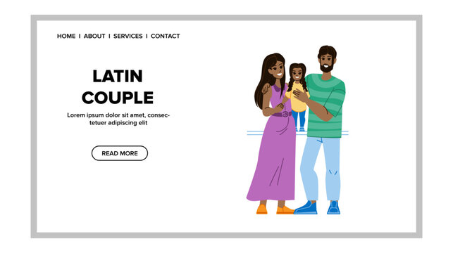 Latin Couple Vector. Woman Happy, Hispanic Adult, Love Man, Portrait Together, Boyfriend Latin Couple Web Flat Cartoon Illustration