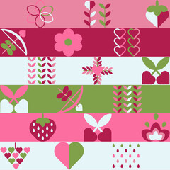 pattern with geometric shapes for Valentine's Day, background for a banner in pink and light green colors, advertising poster, vector