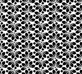 Flower geometric pattern. Seamless vector background. White and black ornament