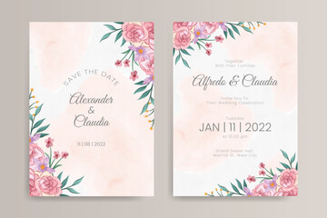 Watercolor floral and leaves wedding invitation card