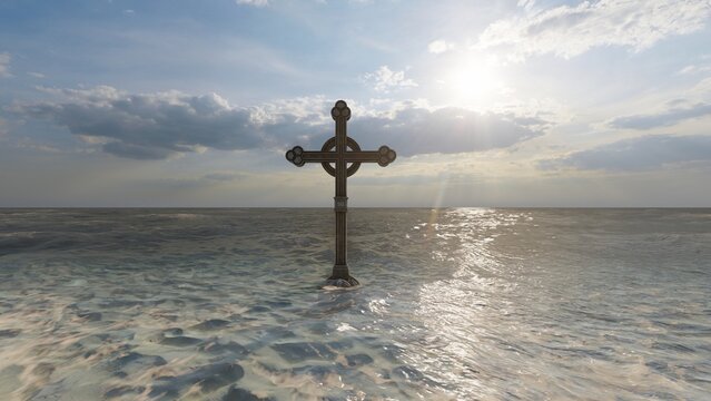 cross in the beach 3d render