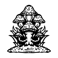 amazing driping mushrooms group. Black and white mushrooms vector illustration. Flat icon fungi Isolated on white background