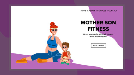 mother son fitness vector. child family, woman exercise, sport kid, mom, baby body, boy workout training mother son fitness web flat cartoon illustration