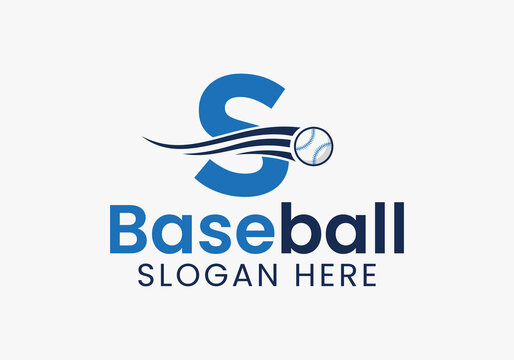 Letter S Baseball Logo Concept With Moving Baseball Icon Template