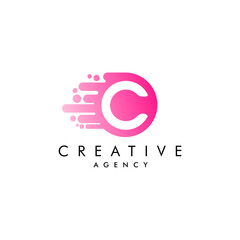 Naklejka premium white c letter logo design with pink dots, suitable for agency logos, flat design
