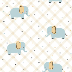 Сhildish pattern with little elephant and hearts. Animal seamless background, cute vector texture for kids bedding, fabric, wallpaper, wrapping paper, textile, t-shirt print