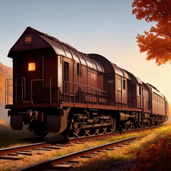 Obraz premium An old locomotive on the railroad.