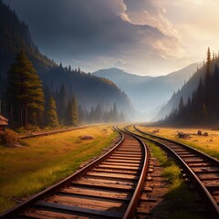 Old railroad tracks in the countryside. 