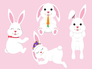 Obraz na płótnie Canvas Cute white rabbits.Rabbit cartoon collection.