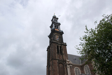 Fototapeta na wymiar Tower Of The Westerkerk Church At Amsterdam The Netherlands 16-8-2021