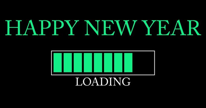 Happy New Year text with Loading, Downloading, Uploading Bar Indicator. Download, Upload on computer screen.