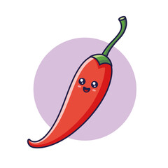 Cute Kawaii chili pepper cartoon icon illustration. Food vegitable flat icon concept isolated on white background. Chili pepper character, mascot in Doodle style.