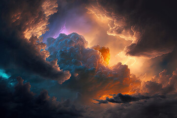 Naklejka premium heavenly bright sky with storm clouds in the backdrop. Generative AI