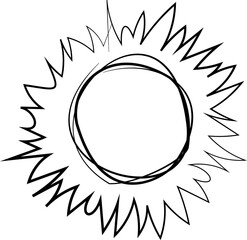 Cute doodle sun. Hand drawn vector illustration. Sketch sun, Hand drawn sunshine symbols.