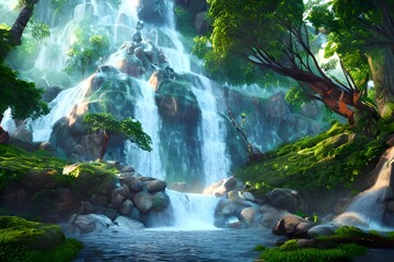 Fantasy waterfall landscape