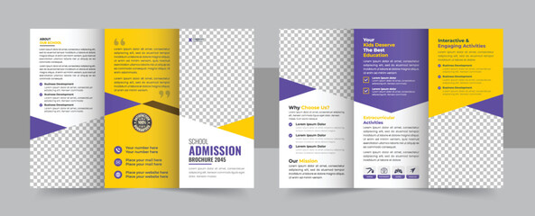 Kids back to school education admission trifold brochure template, school trifold brochure design, Educational trifold brochure template for school admission promotion