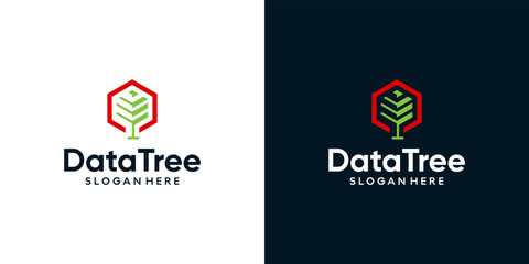 Abstract tree logo design template with data center graphic design illustration. Big data logo concept. icon, symbol, creative.