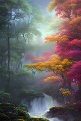 Colorful fantasy forest landscape