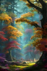 Fototapeta na wymiar Colorful fantasy forest landscape