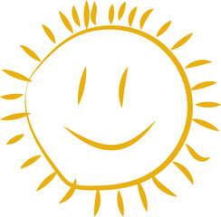 Cute doodle sun. Hand drawn vector illustration. Sketch sun, Hand drawn sunshine symbols
