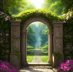 Fotobehang Beautiful fantasy gate, surrounded by greenery.  © ECrafts