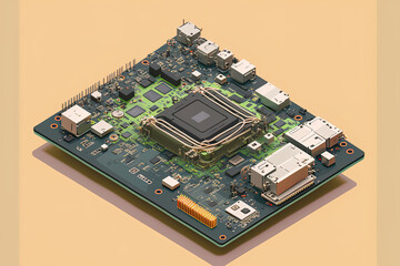 Obraz premium laptop notebook, electronic motherboard, isometric processor, microchip motherboard. Generative AI