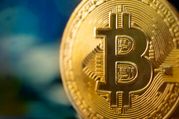 crypto coin, close up of bitcoin 