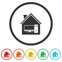 Home office black icon. Set icons in color circle buttons