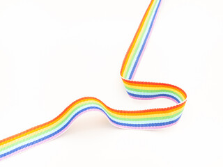 Rainbow cloth ribbon on a white background