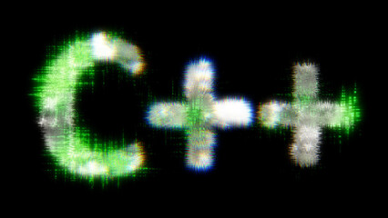 Fototapeta premium green cybernetical text C++ with noise distortion, isolated - object 3D illustration